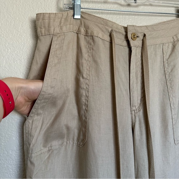 Lauren Ralph Lauren Wide-Leg Tan Linen Pants Size 12 - Picture 4 of 14
